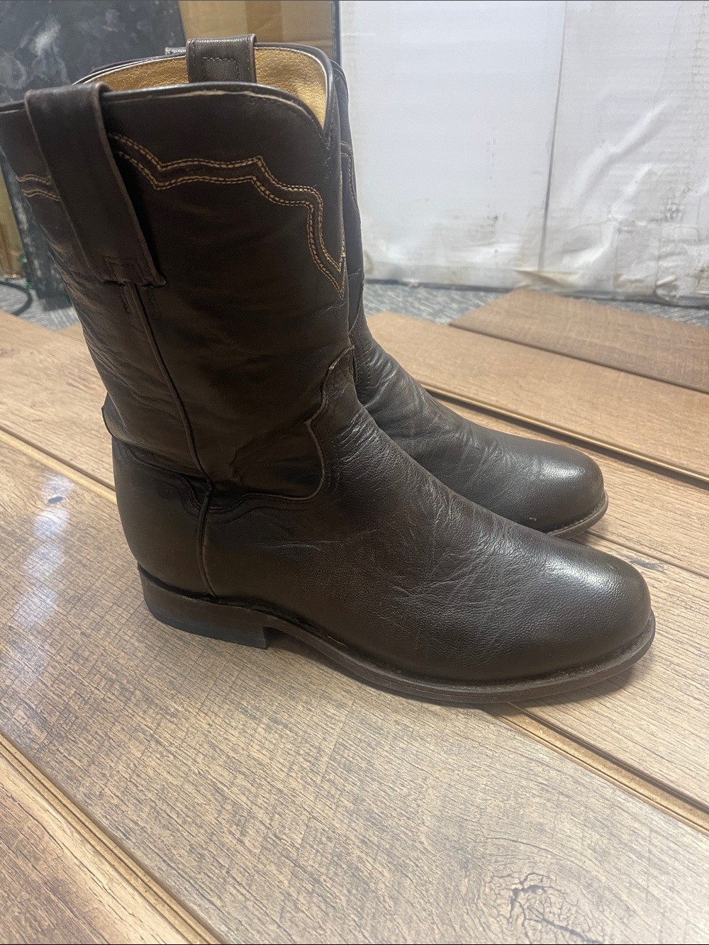 Stetson Brown Leather Western Cowboy Boots with Contrast Stitching